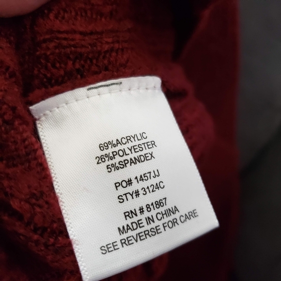 Olivia Sky NWT Women's Large Burgundy Red Long Sleeve Sweater Tunic Patch Pocket - Picture 7 of 7